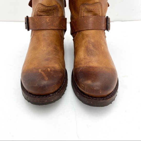 Frye Veronica Buckled Strap Back Zip High Top Riding Boot in Whiskey Tan - Picture 3 of 9